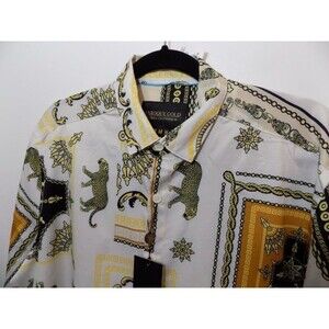 NEW Baroque Gold Famous Italian Designer Style Baroque Men Shirt Size M